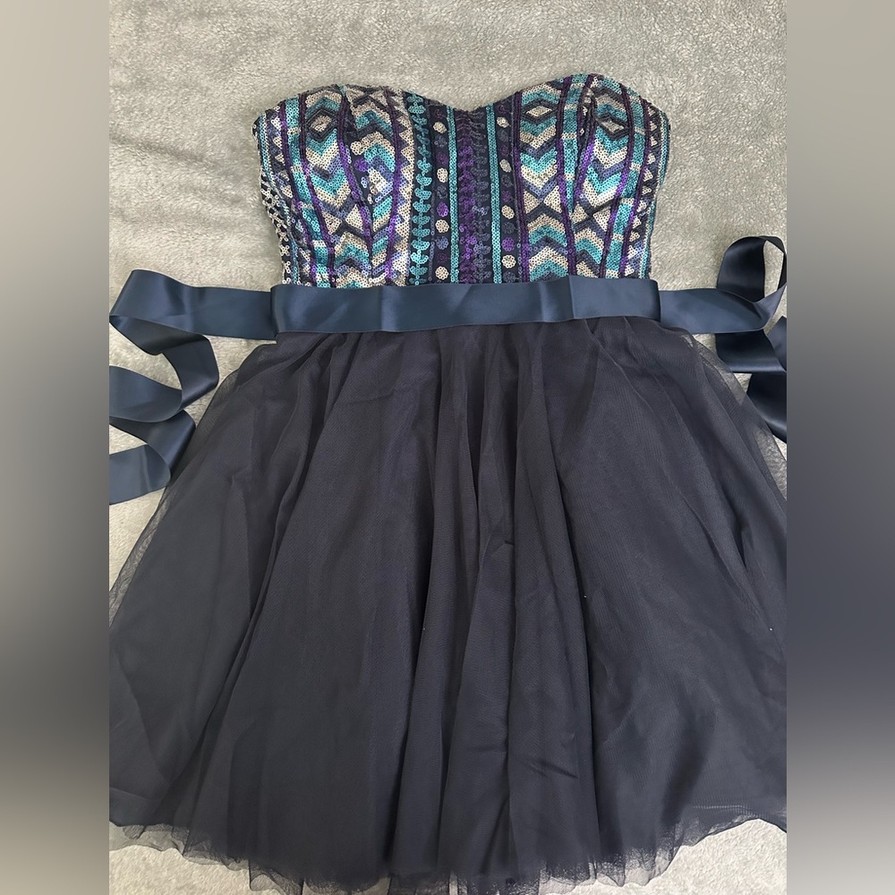 Teeze Me Strapless Blue Embellished Prom Dress